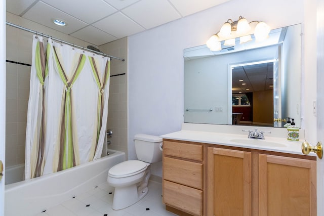 685 Dornoch Dr, Ann Arbor, MI 48103 - full bathroom with tile patterned floors, shower / tub combo with curtain, vanity, and toilet