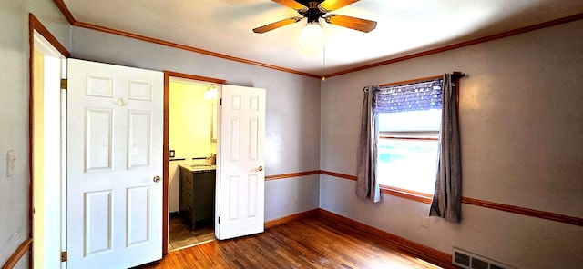9608 Mercedes, Redford, MI 48239 - unfurnished room with dark wood-type flooring, a ceiling fan, ornamental molding, and baseboards