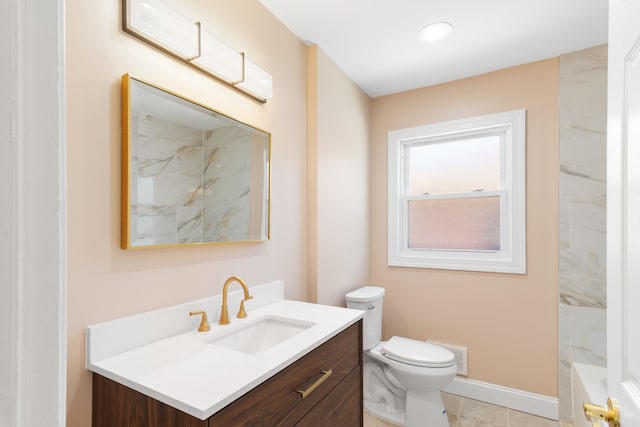 11580 Findlay St, Detroit, MI 48205 - full bathroom with toilet, vanity, a shower, baseboards, and tile patterned floors