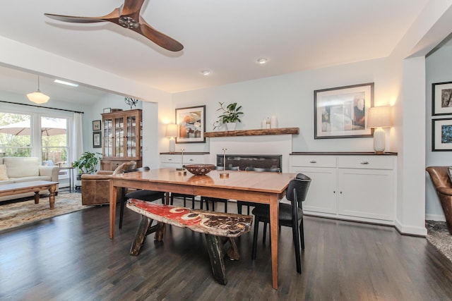 2142 Spring Ridge Dr, Ann Arbor, MI 48103 - dining space with dark wood-style floors and a ceiling fan