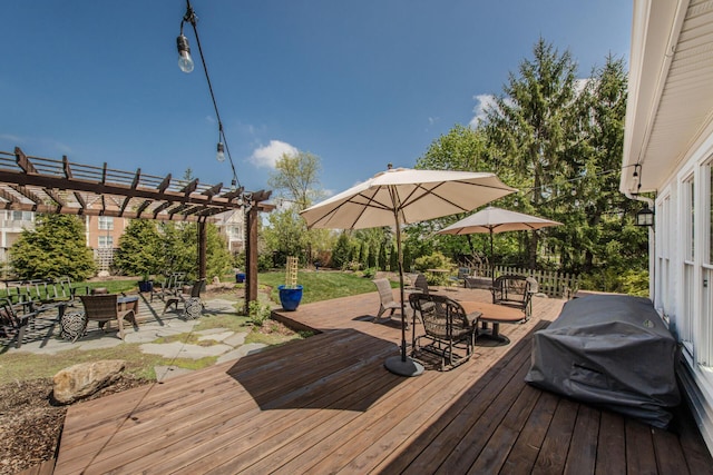 2142 Spring Ridge Dr, Ann Arbor, MI 48103 - deck featuring a pergola, outdoor dining space, and area for grilling