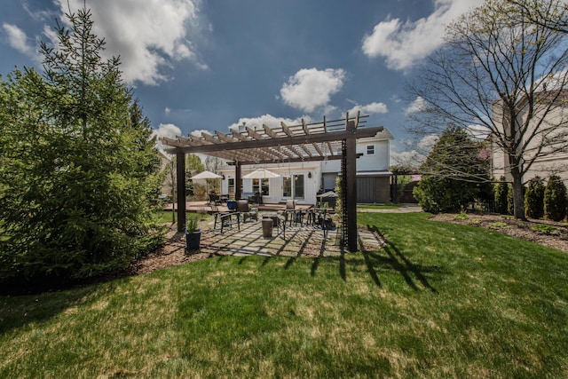 2142 Spring Ridge Dr, Ann Arbor, MI 48103 - view of green lawn with a pergola and a patio area