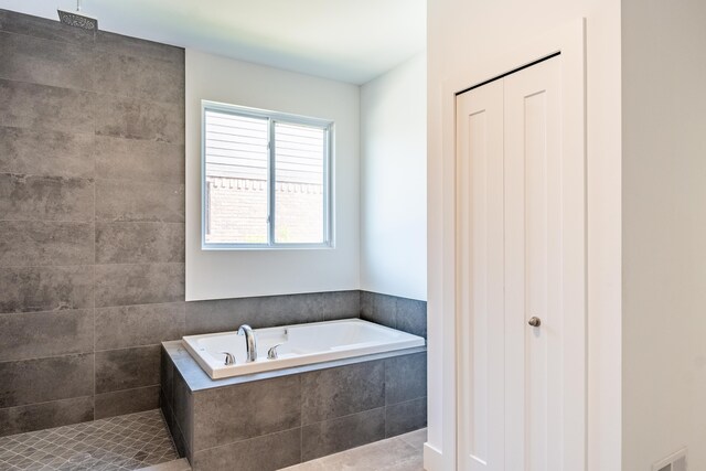 54598 Deadwood Ln, Utica, MI 48316 - full bath with a bath, a tile shower, and tile patterned flooring