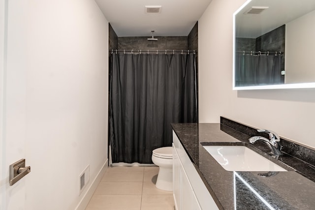 54598 Deadwood Ln, Utica, MI 48316 - bathroom with tile patterned floors, toilet, vanity, and curtained shower