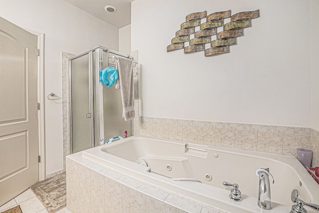 5695 Storrow Ct, Warren, MI 48092 - bathroom featuring a stall shower, a tub with jets, and tile patterned floors
