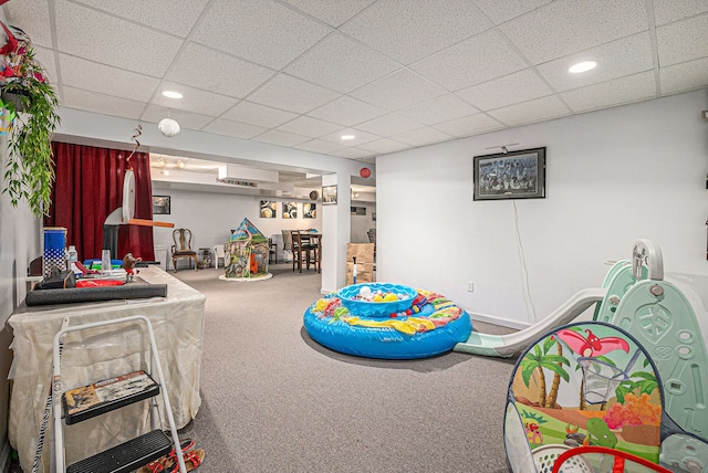 5695 Storrow Ct, Warren, MI 48092 - game room featuring carpet, a paneled ceiling, and recessed lighting