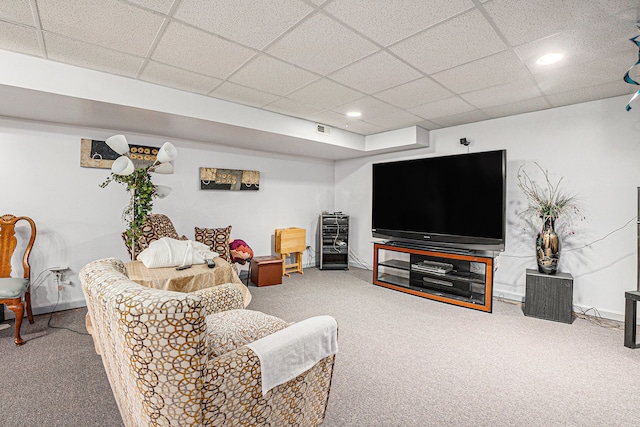 5695 Storrow Ct, Warren, MI 48092 - living room with carpet floors, recessed lighting, baseboards, and a paneled ceiling