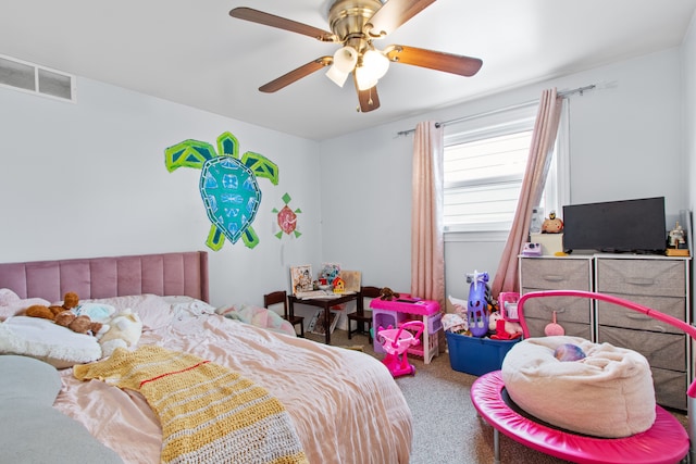 bedroom featuring carpet flooring and ceiling fan
