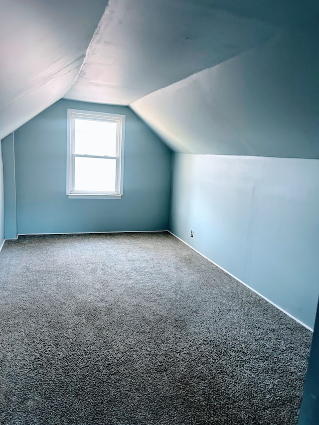 additional living space featuring lofted ceiling, carpet floors, and baseboards