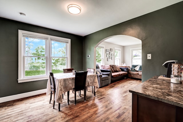132 Jerome Ave, Ypsilanti, MI 48198 - dining area featuring arched walkways, wood finished floors, and baseboards