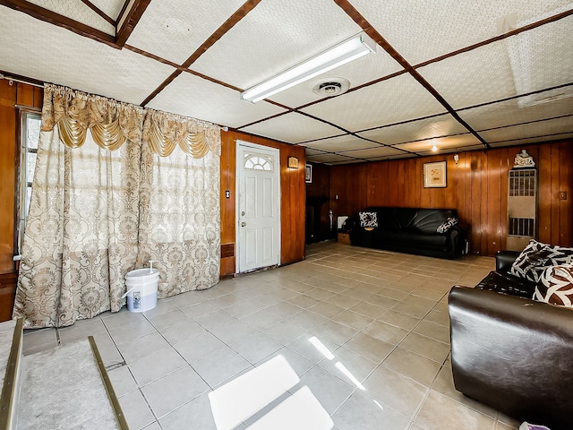 8320 Nightingale St, Dearborn Heights, MI 48127 - living area featuring wooden walls and light tile patterned floors