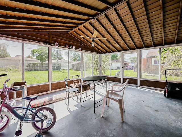 8320 Nightingale St, Dearborn Heights, MI 48127 - sunroom featuring lofted ceiling, ceiling fan, and plenty of natural light
