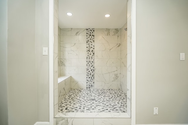 17344 Wisconsin St, Detroit, MI 48221 - full bath featuring recessed lighting, a tile shower, and marble finish floors