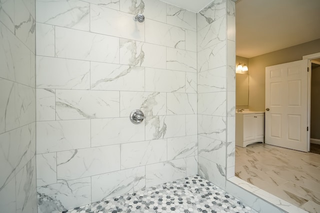 17344 Wisconsin St, Detroit, MI 48221 - full bath featuring a tile shower and marble look tile flooring