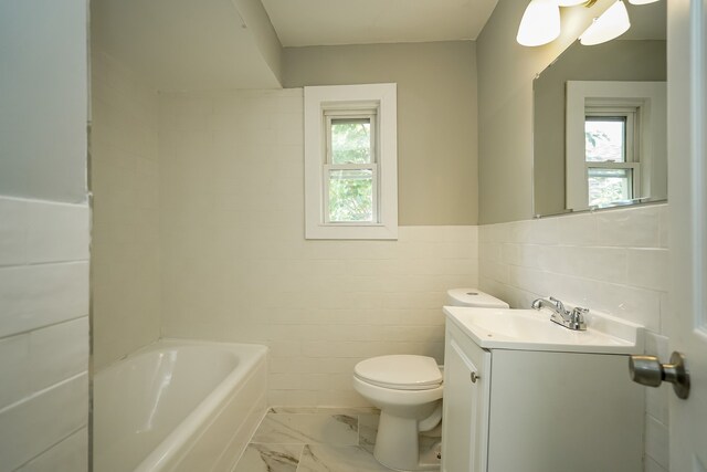 17344 Wisconsin St, Detroit, MI 48221 - bathroom featuring marble look tile flooring, toilet, and vanity