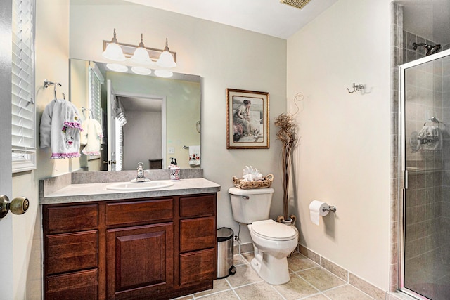 24391 Cavendish Ave E, Novi, MI 48375 - full bath with a stall shower, toilet, vanity, and tile patterned floors
