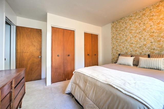 11837 Meteor Dr, Sterling Heights, MI 48313 - bedroom featuring two closets, light carpet, and wallpapered walls