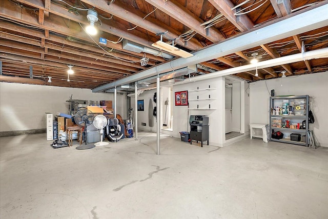 view of unfinished basement