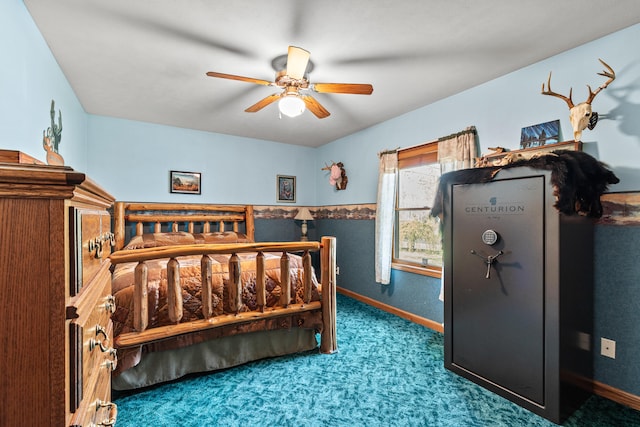 8869 E Hawley Rd, Hesperia, MI 49421 - bedroom with carpet, baseboards, and a ceiling fan