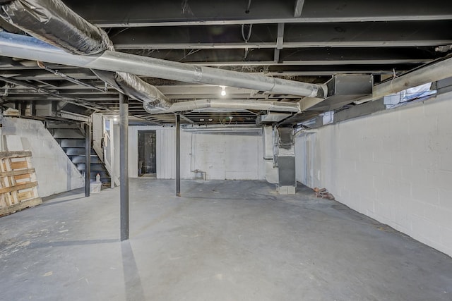 18644 Santa Rosa Dr, Detroit, MI 48221 - unfinished basement featuring stairway and heating unit