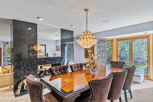 dining room with a chandelier
