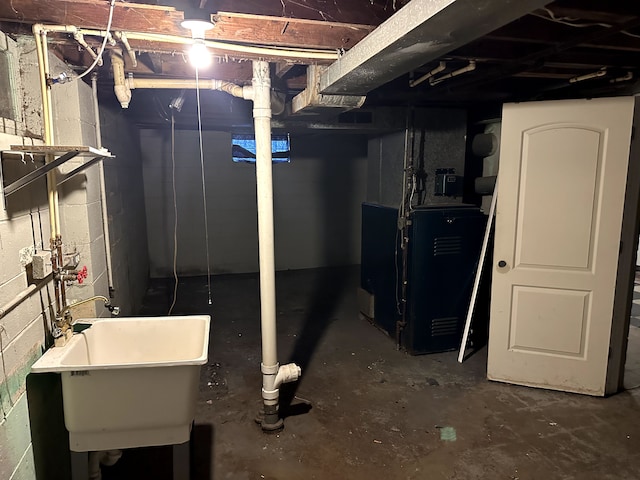 20093 Faust Ave, Detroit, MI 48219 - unfinished below grade area featuring a sink and heating unit