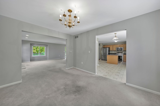 137 Donna, Waterford, MI 48327 - unfurnished living room featuring a chandelier, baseboards, and light carpet