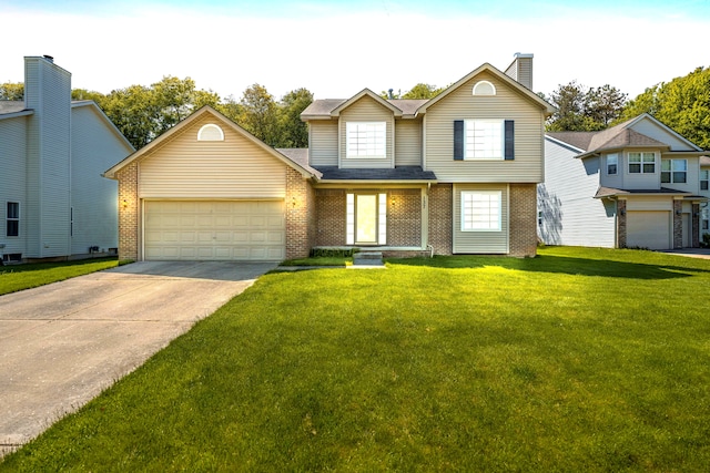 137 Donna, Waterford, MI 48327 - traditional-style house with brick siding, a garage, concrete driveway, a front lawn, and a chimney