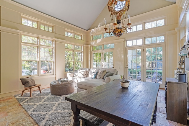 529 Fountain St NE, Grand Rapids, MI 49503 - sunroom with french doors, a chandelier, and vaulted ceiling