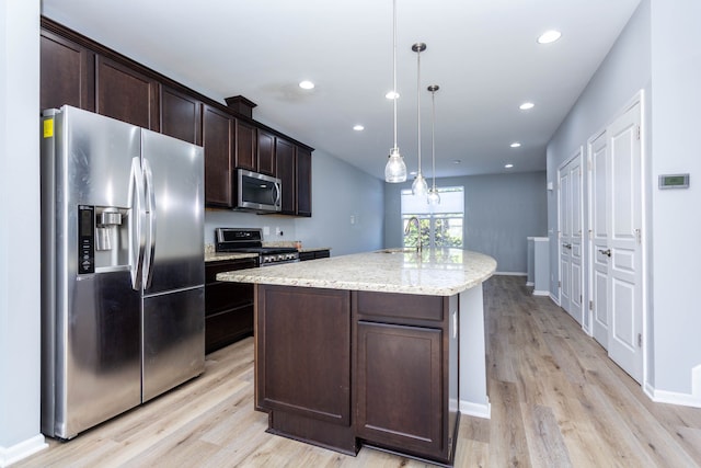 951 Barclay Cir Unit 48, Rochester Hills, MI 48307 - kitchen with appliances with stainless steel finishes, light wood-style flooring, dark brown cabinets, recessed lighting, and a sink