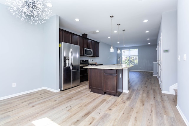 951 Barclay Cir Unit 48, Rochester Hills, MI 48307 - kitchen featuring stainless steel appliances, a sink, light wood-type flooring, dark brown cabinetry, and baseboards