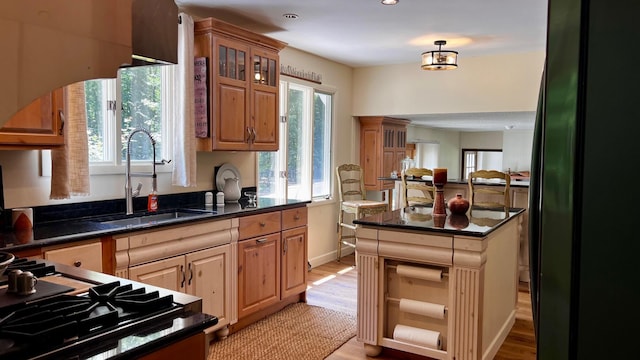 1821 W Hansen Rd, Scottville, MI 49454 - kitchen with a sink, plenty of natural light, light wood finished floors, a kitchen island, and recessed lighting