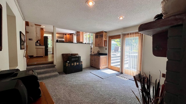 1821 W Hansen Rd, Scottville, MI 49454 - living area with light colored carpet and a textured ceiling