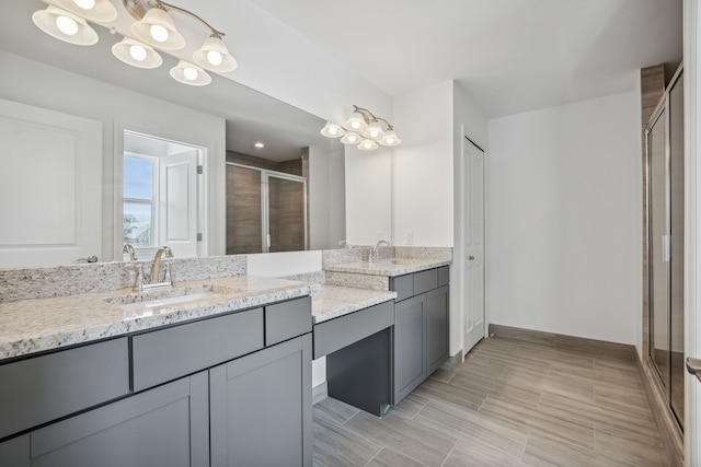 20859 Hasenclever Dr, South Lyon, MI 48178 - full bathroom featuring a shower stall, vanity, and baseboards