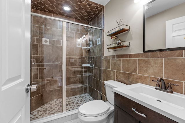 363 Vester St, Ferndale, MI 48220 - full bathroom featuring toilet, a shower stall, vanity, tile walls, and recessed lighting