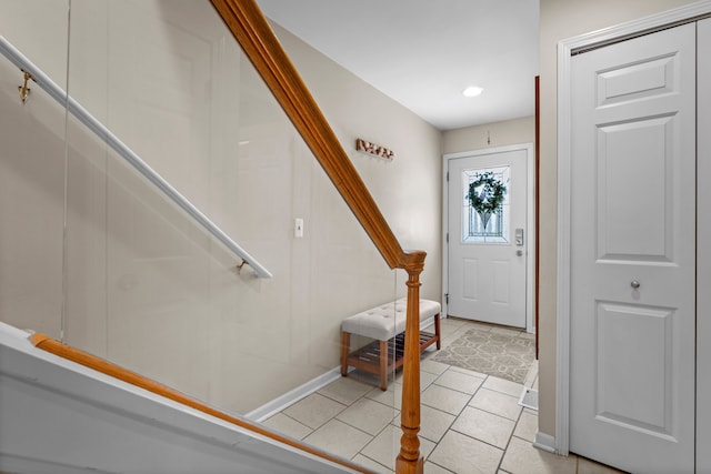 363 Vester St, Ferndale, MI 48220 - entryway with baseboards, light tile patterned floors, recessed lighting, and stairway