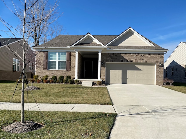 50279 Cromwell St, Canton, MI 48188 - ranch-style house with a front yard, brick siding, driveway, an attached garage, and roof with shingles
