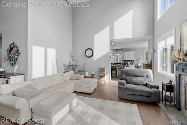8320 Misty Mdws, Grand Blanc, MI 48439 - living room featuring a high ceiling, wood finished floors, and plenty of natural light