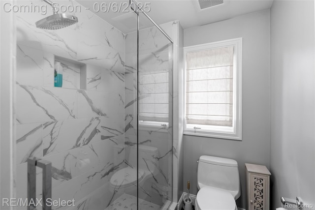 8320 Misty Mdws, Grand Blanc, MI 48439 - bathroom with toilet, a marble finish shower, and healthy amount of natural light
