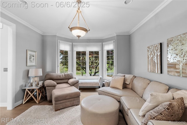 8320 Misty Mdws, Grand Blanc, MI 48439 - living area featuring wood finished floors, crown molding, and baseboards