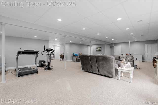 8320 Misty Mdws, Grand Blanc, MI 48439 - carpeted living area featuring recessed lighting, a drop ceiling, and baseboards