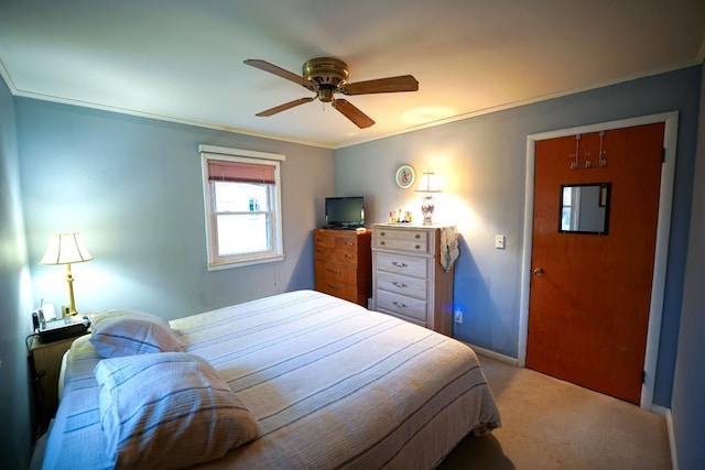 1090 Sunset Dr, Holly, MI 48442 - carpeted bedroom with ornamental molding, baseboards, and a ceiling fan