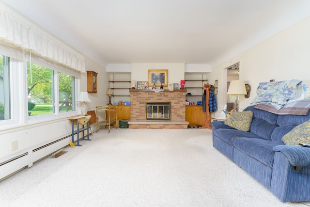3683 Elmwood, Vassar, MI 48768 - carpeted living area featuring baseboard heating and a fireplace