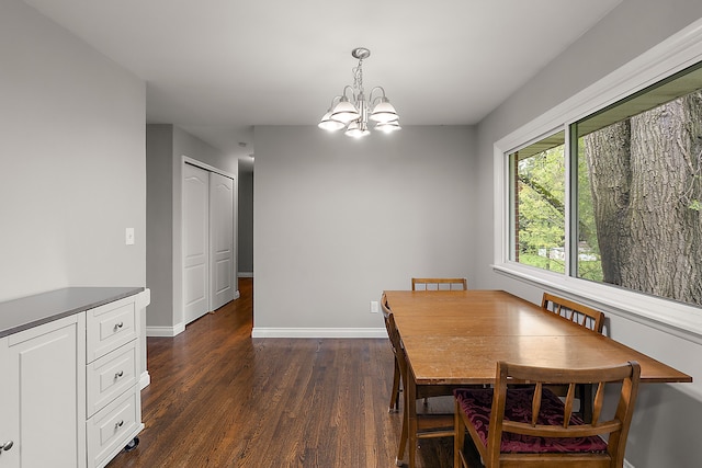 1090 S Williams Lake Rd, White Lake, MI 48386 - dining room featuring a chandelier, dark wood finished floors, and baseboards
