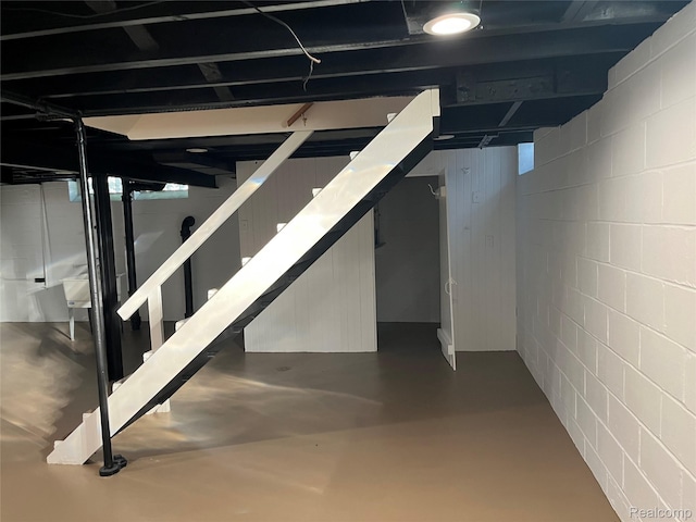 11520 Engleside St, Detroit, MI 48205 - finished below grade area featuring concrete block wall and stairs