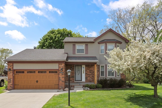 50631 Newcastle Dr, Chesterfield, MI 48047 - view of front of home with a garage, driveway, a front yard, and brick siding