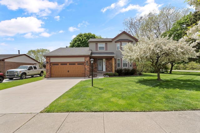 50631 Newcastle Dr, Chesterfield, MI 48047 - view of front facade with a garage, concrete driveway, a front lawn, and brick siding
