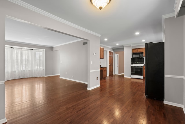 50631 Newcastle Dr, Chesterfield, MI 48047 - unfurnished living room with recessed lighting, baseboards, dark wood-style floors, and crown molding