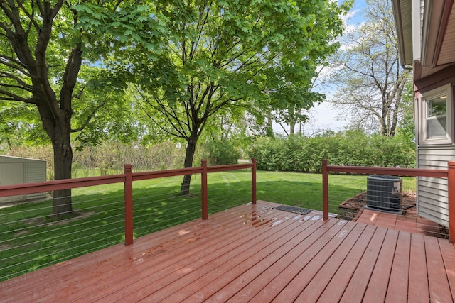 50631 Newcastle Dr, Chesterfield, MI 48047 - wooden terrace with a yard and central AC unit