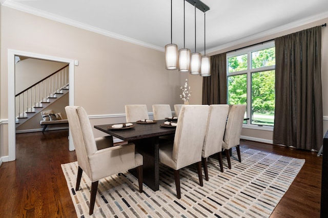 1303 Towsley Ln, Ann Arbor, MI 48105 - dining room featuring ornamental molding, wood finished floors, stairway, and baseboards